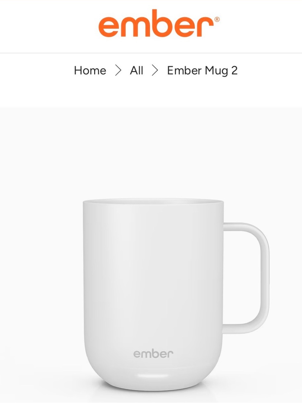Ember Mug2 Smart Mug 10oz White Temperature Control With Handle